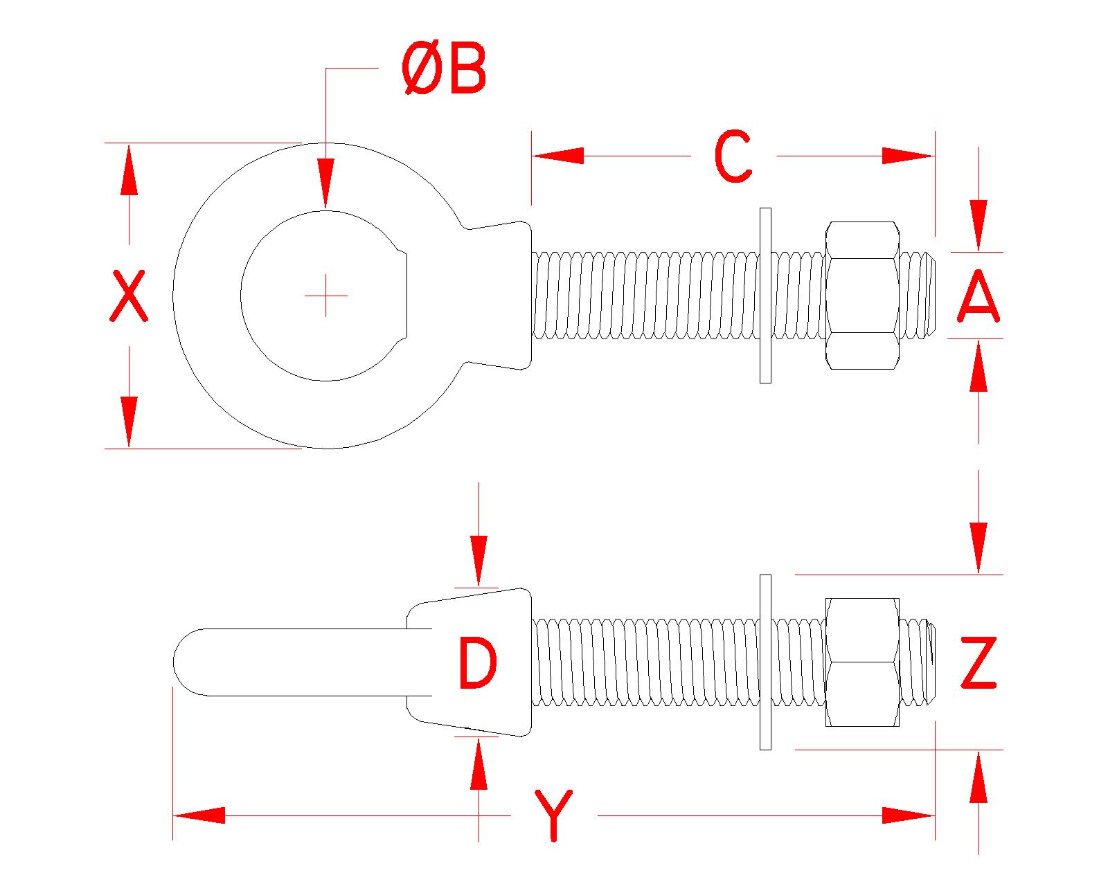 Stainless Steel Custom Eye Bolt, S0125-SP, Line Drawing